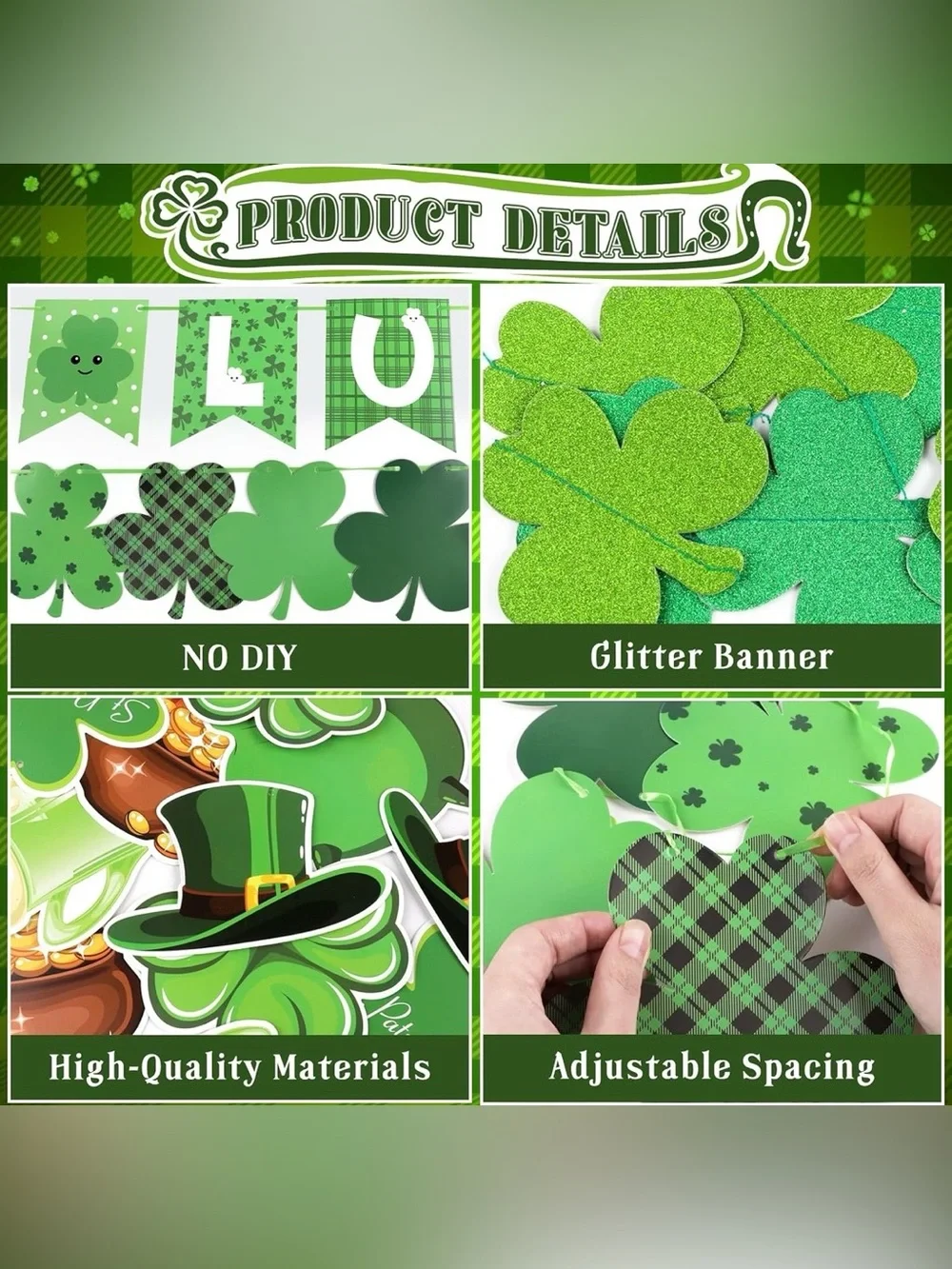 30 Piece St. Patrick's Day Hanging Decoration Set, 'Lucky' Banner